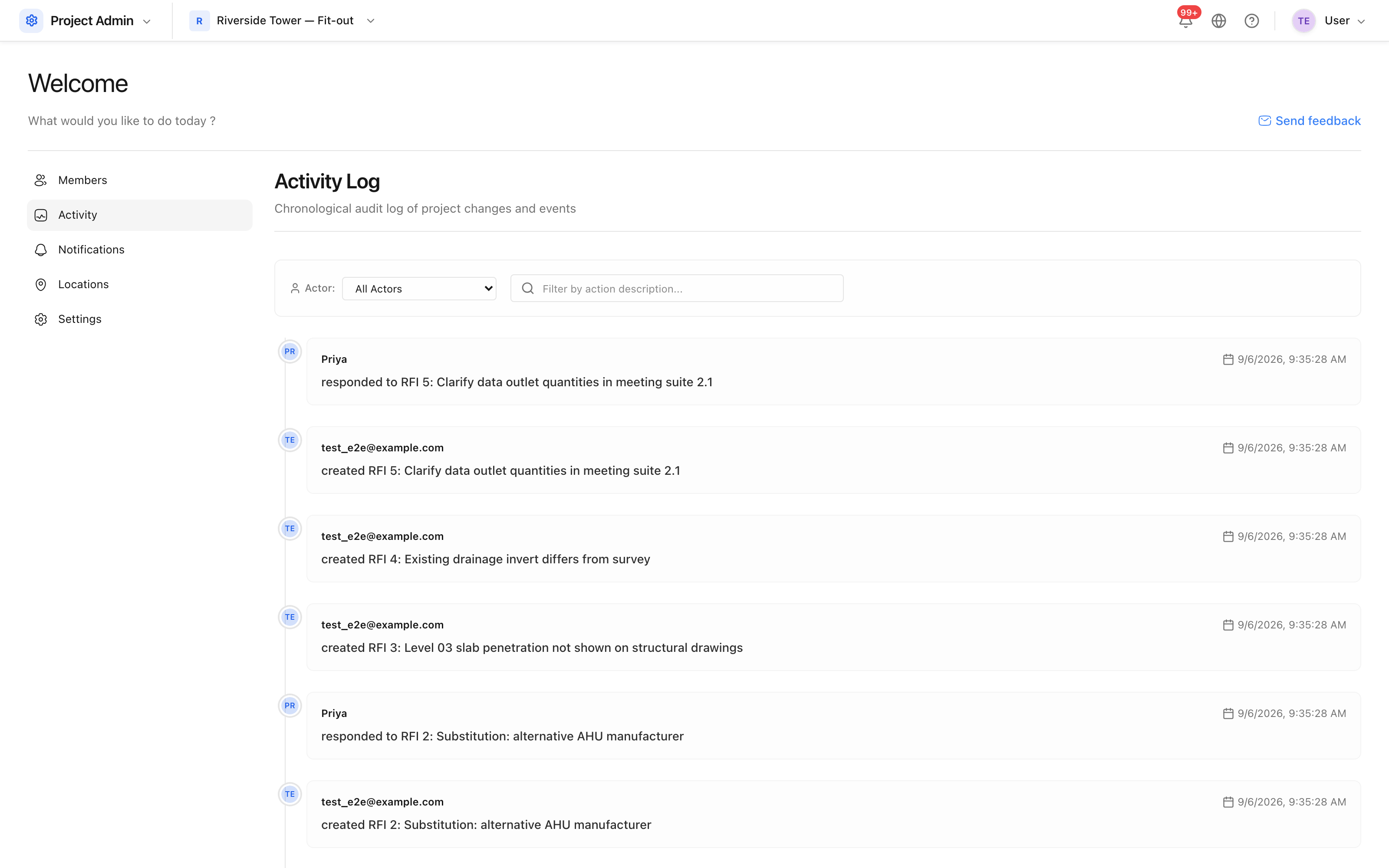 The activity log