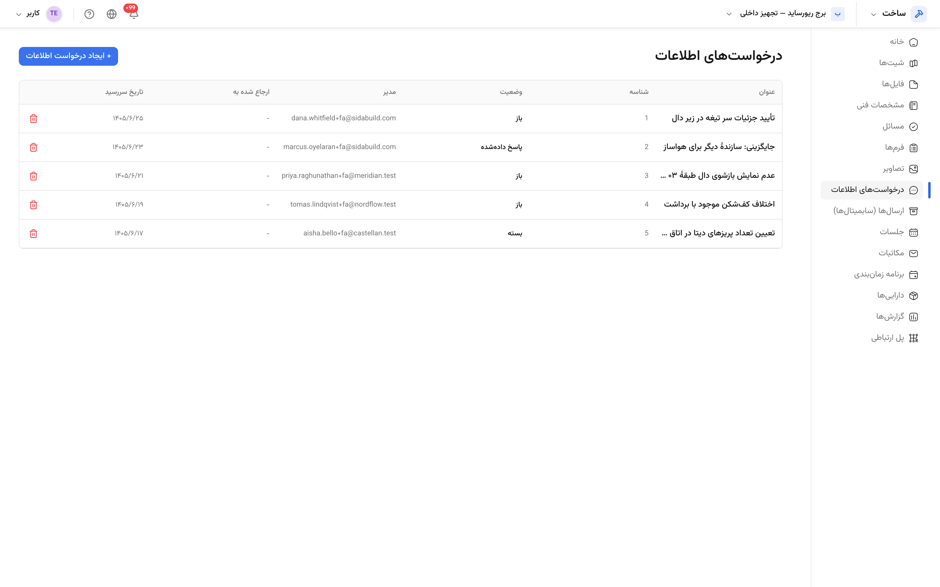 فهرست درخواست‌های اطلاعات