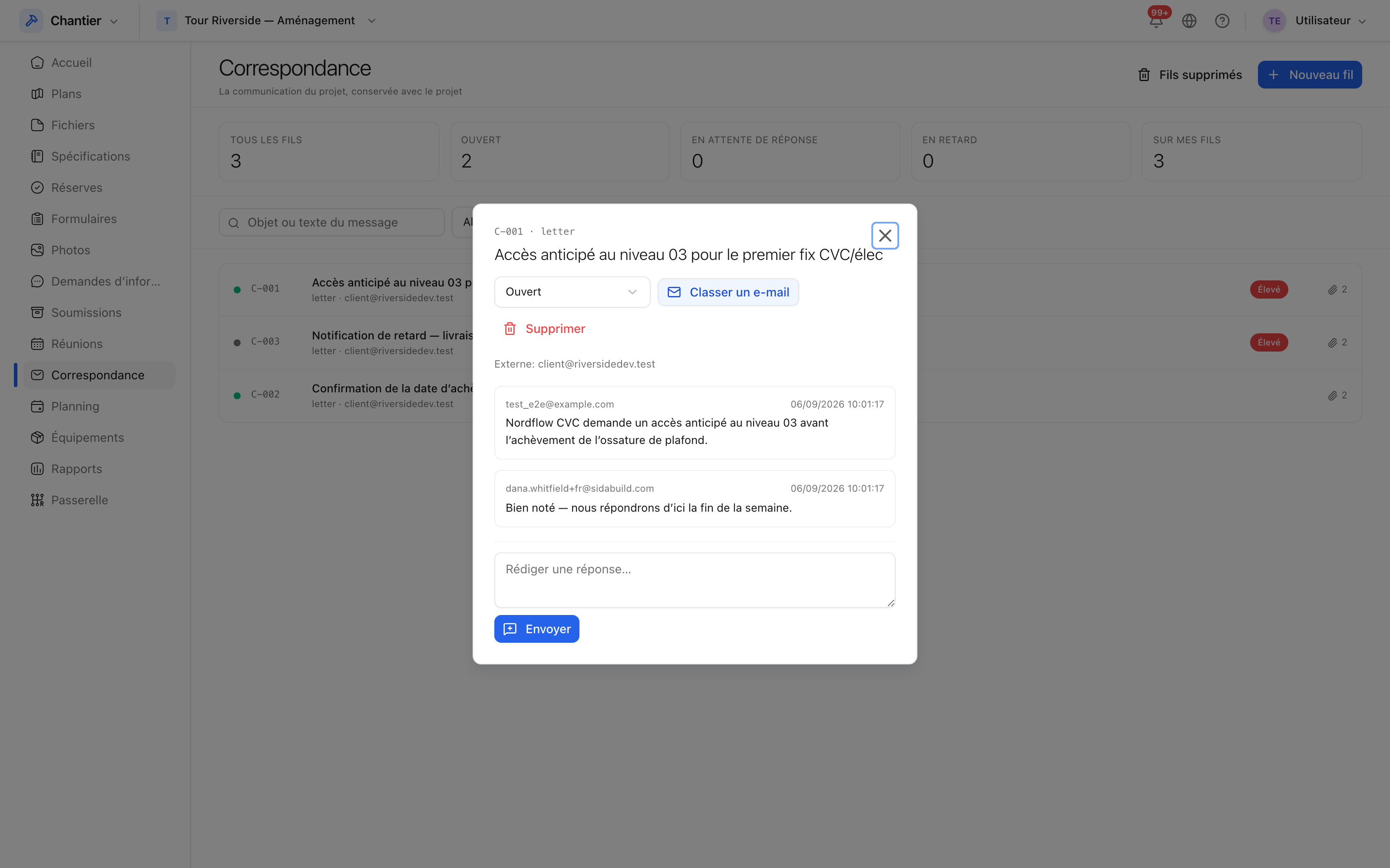 Un fil de correspondance