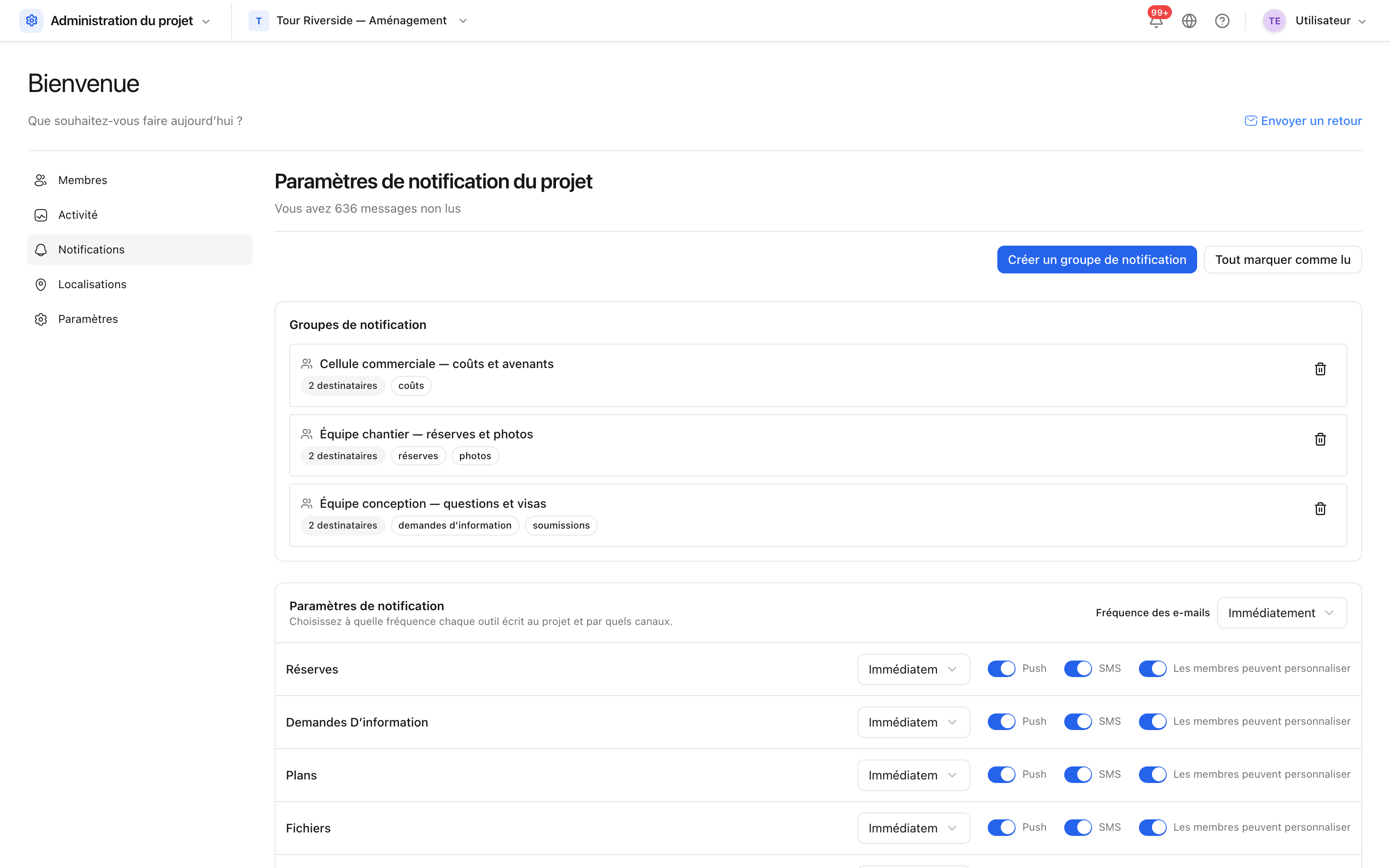 Groupes de notification