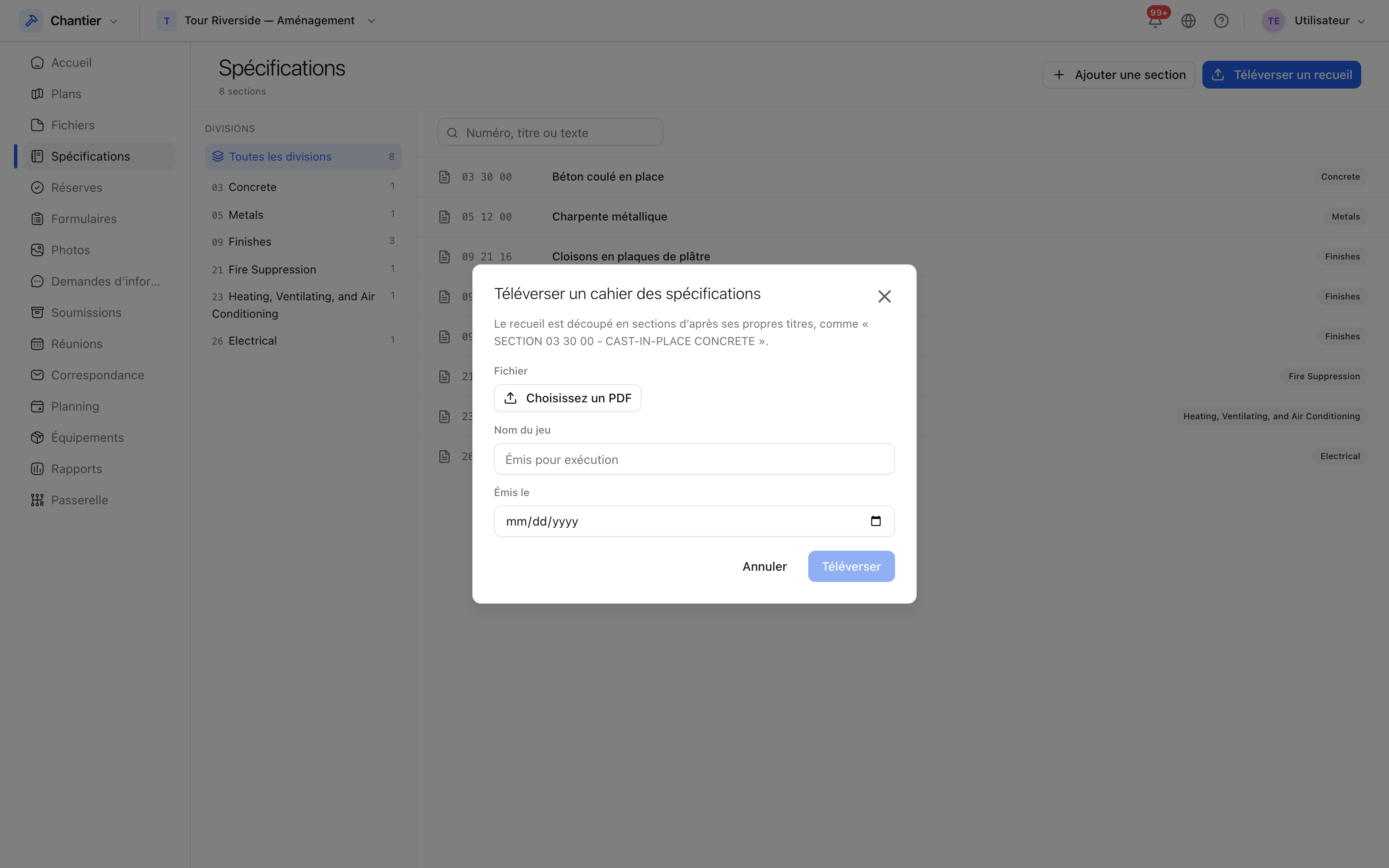 Chargement d'une spécification