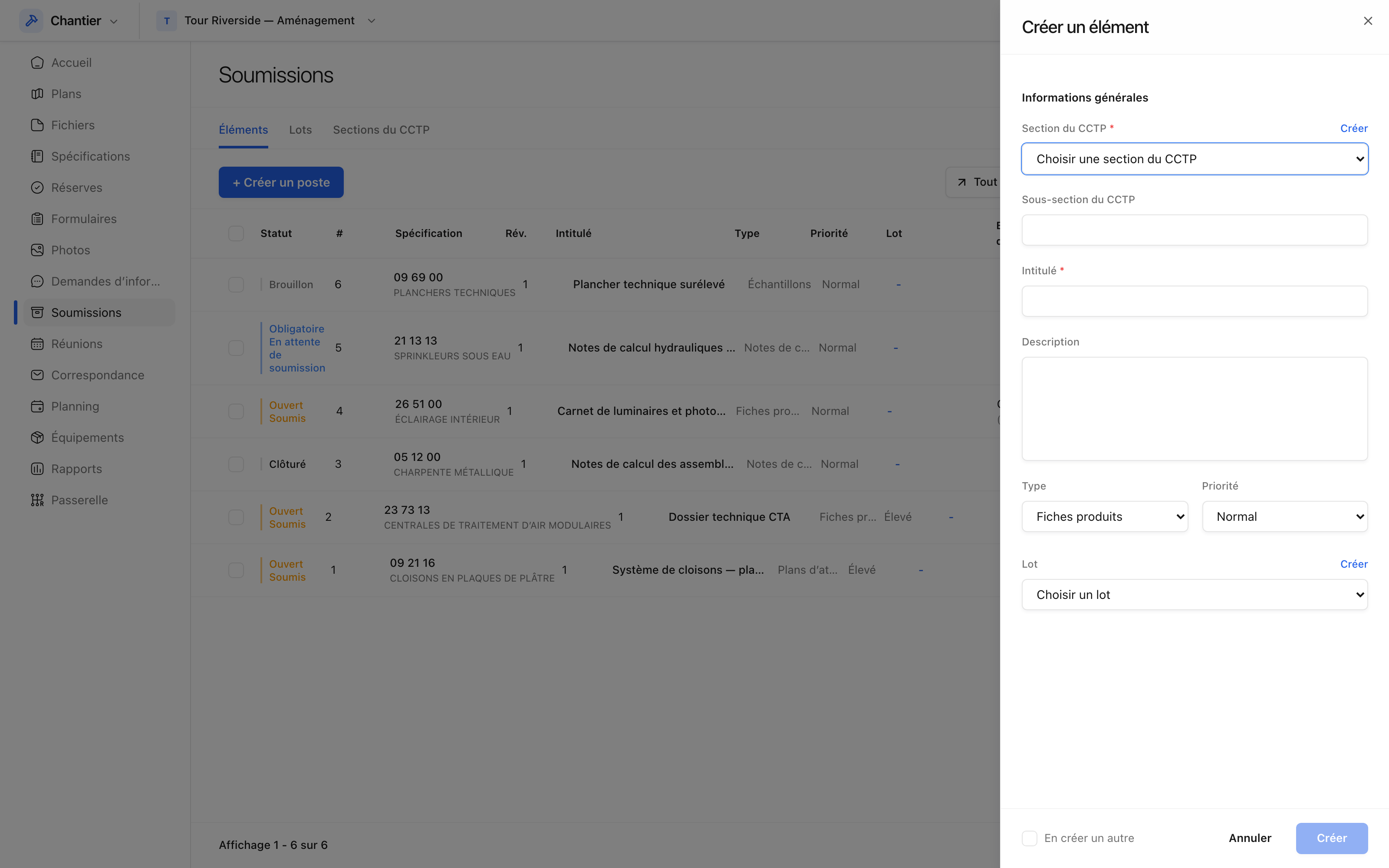 Création d'une soumission