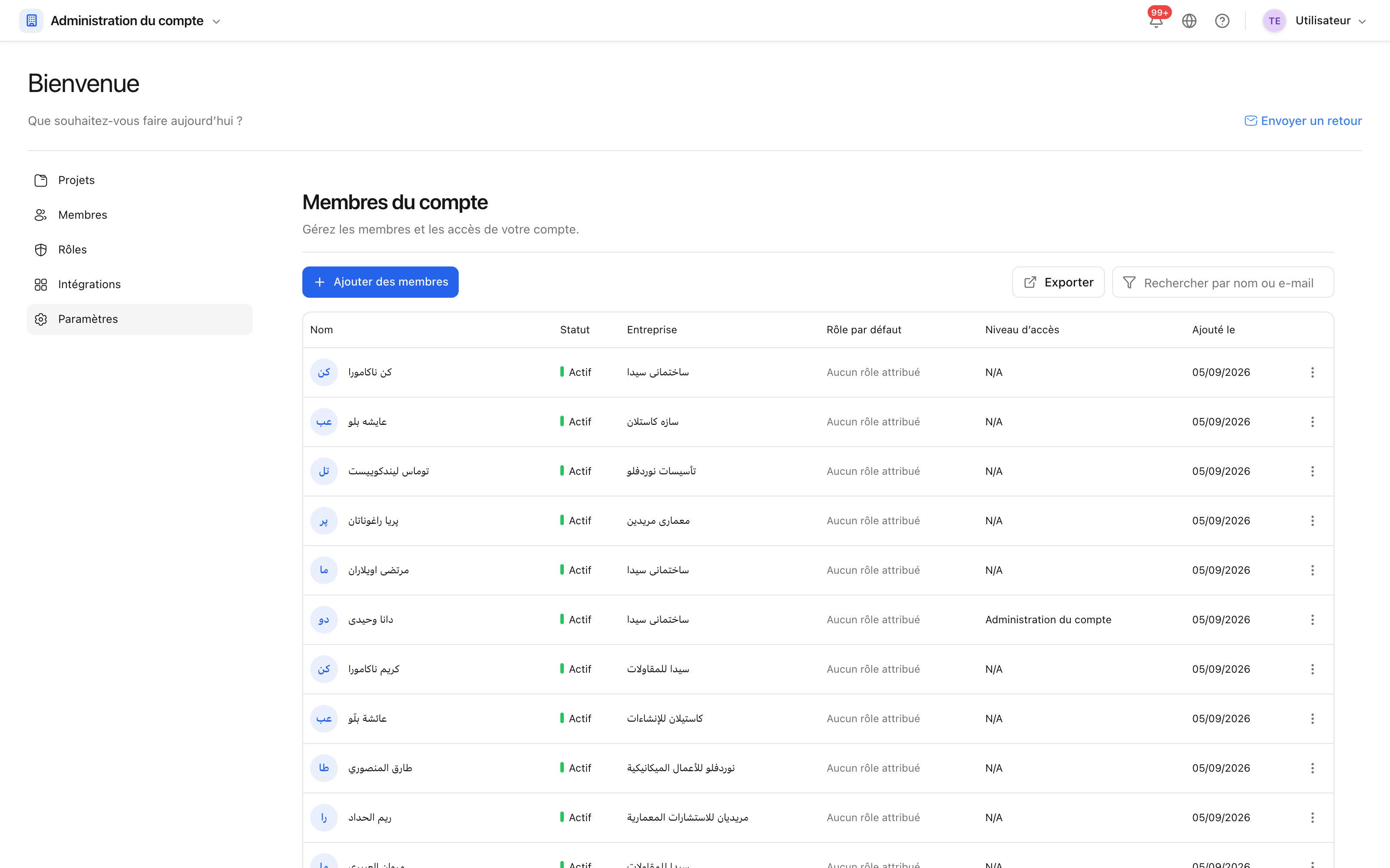 Membres de l'espace de travail