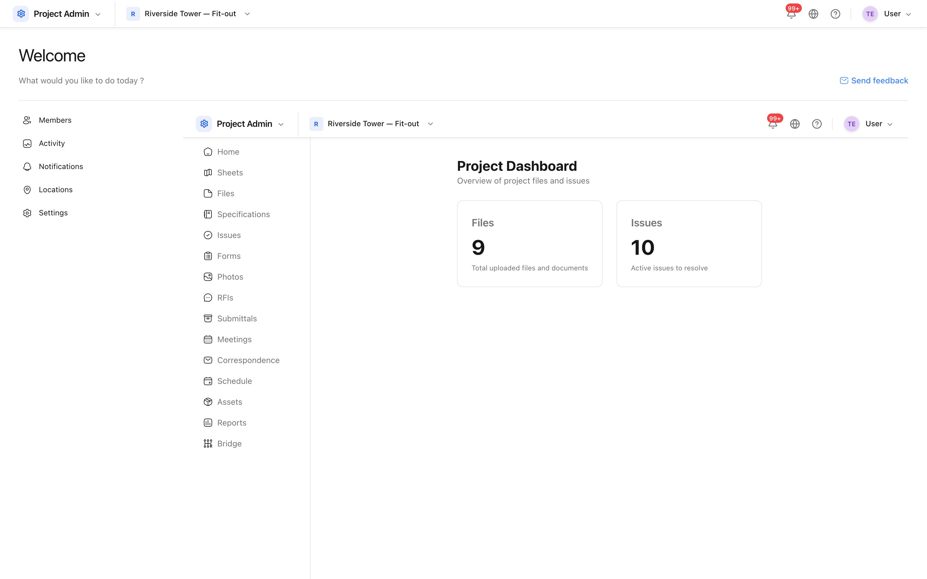 The project dashboard