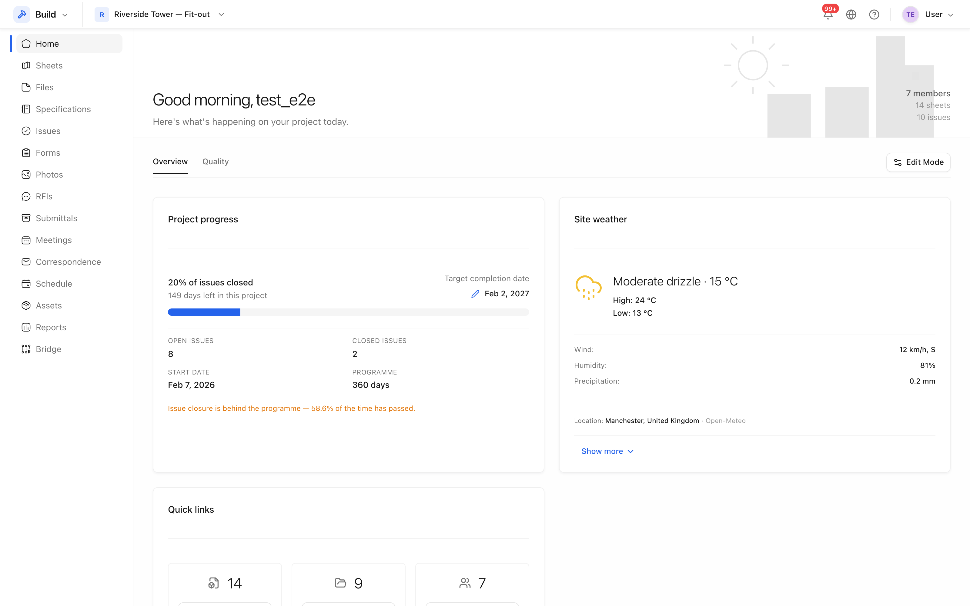 The Build module, with the tool list on the left