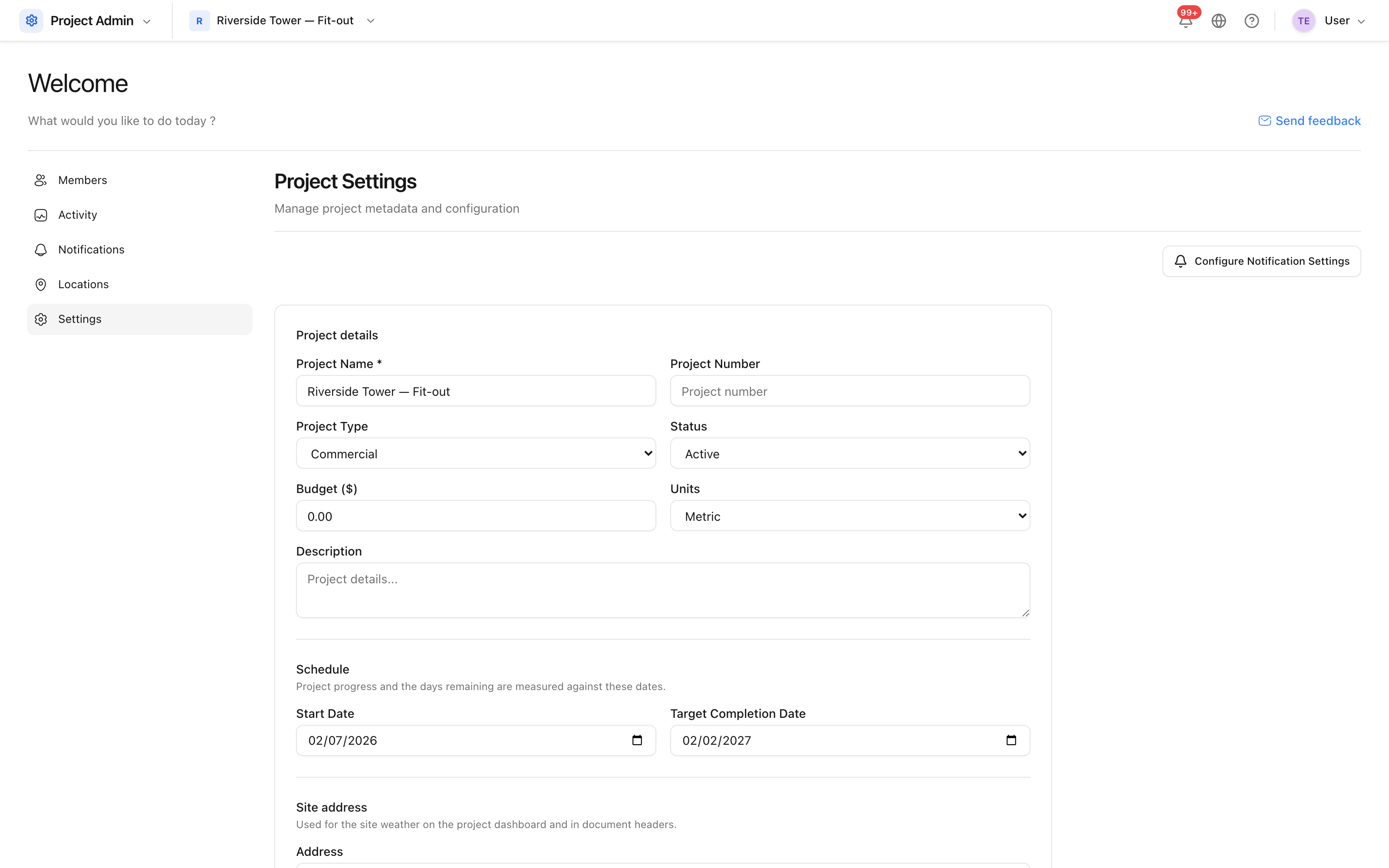 Project settings