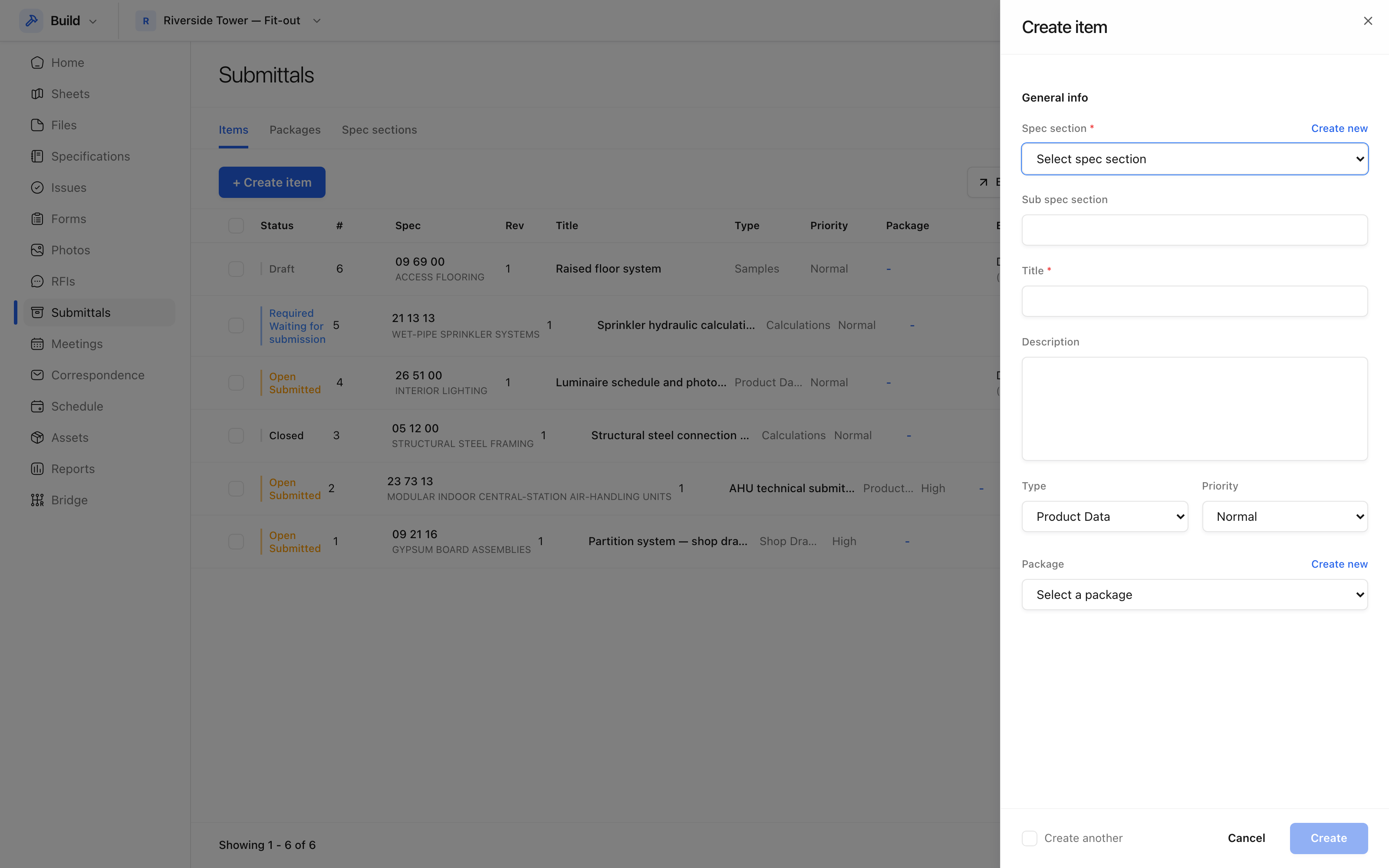 Creating a submittal